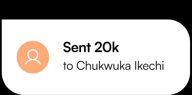 Money sent notification for 20,000 Naira