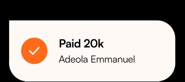 Payment received notification for 20,000 Naira